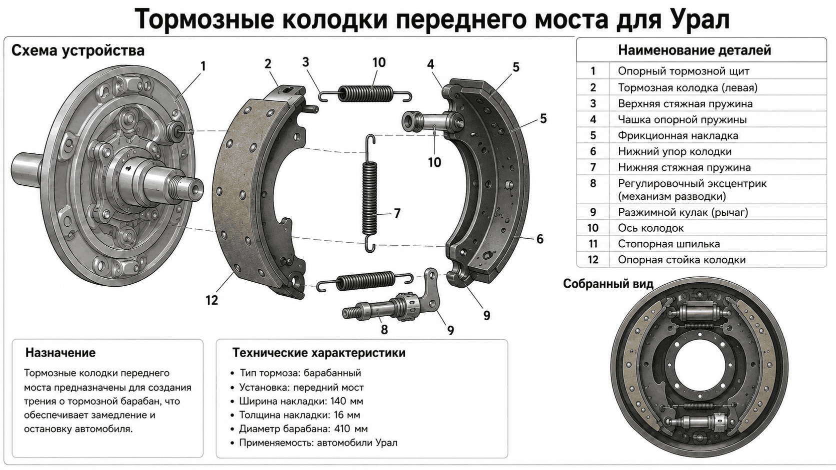 Купить Тормозные колодки для Урал в Украине